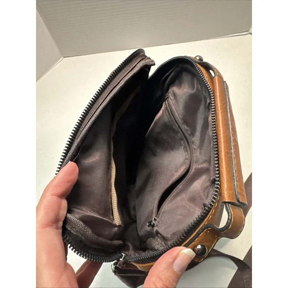 WEIXIER Brown Faux Leather Crossbody Sling Bag Men's Shoulder Bag